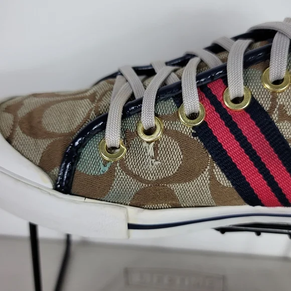 Coach Women's Folly Signature Stripe Sneakers Tennis Shoes Size 5.5B Beige - Picture 8 of 10